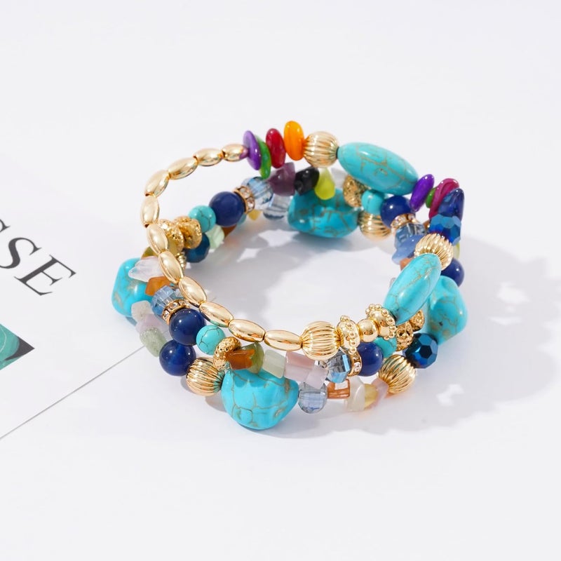 Aigrnc Boho Beaded Stretch Bracelets For Women Stackable Crystal Gold Plated Beaded Bracelets Set Trendy Handmade Friendship Braeclet Jewelry Gifts - Image 4